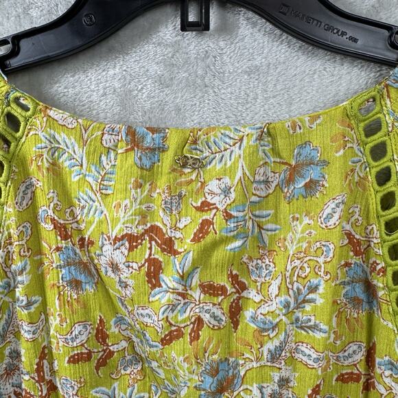 Sam Edelman NEW Women Blouse Smock Top Lg Green Apple Nyra Floral Flutter Sleeve - Picture 3 of 12